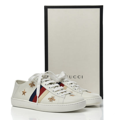 Gucci Calfskin Bee Star Embroidered Sylvie Web Ace Sneakers 35.5 White 10 of 12