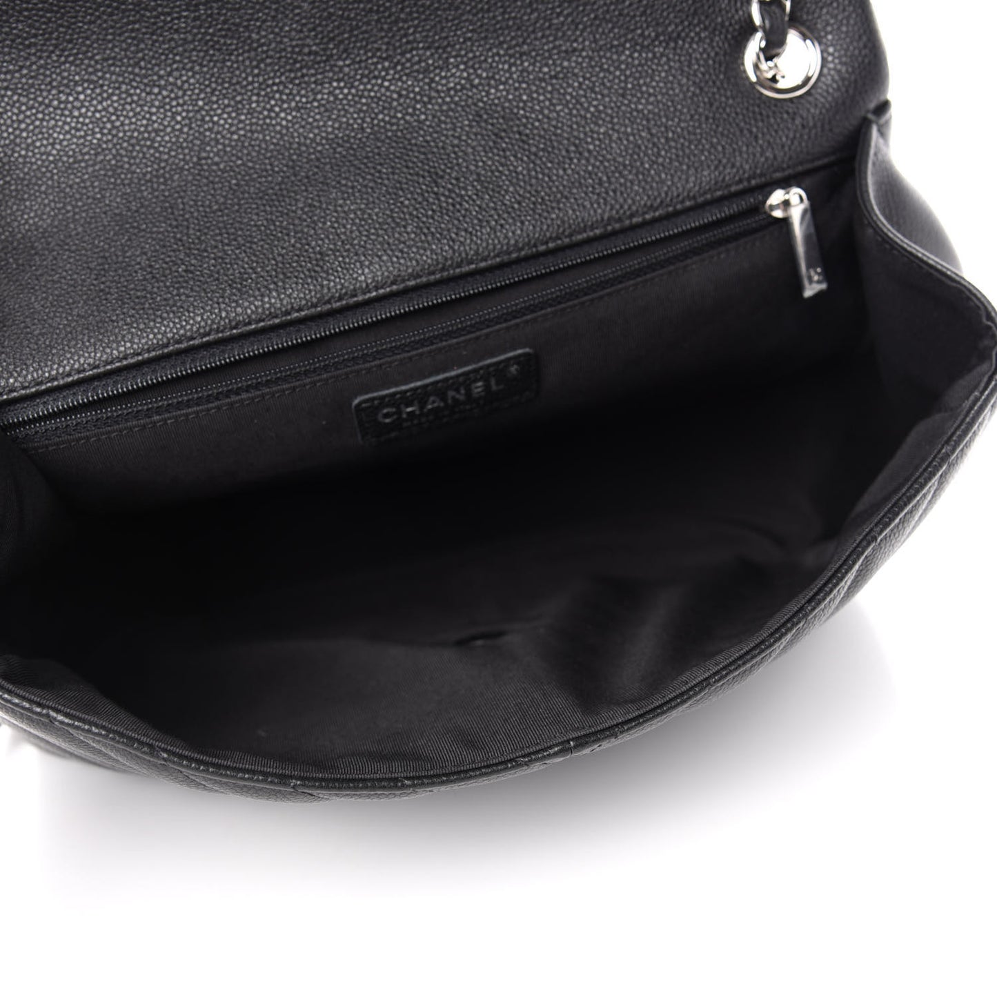 Caviar Chevron Quilted Large Puffy CC Flap Black