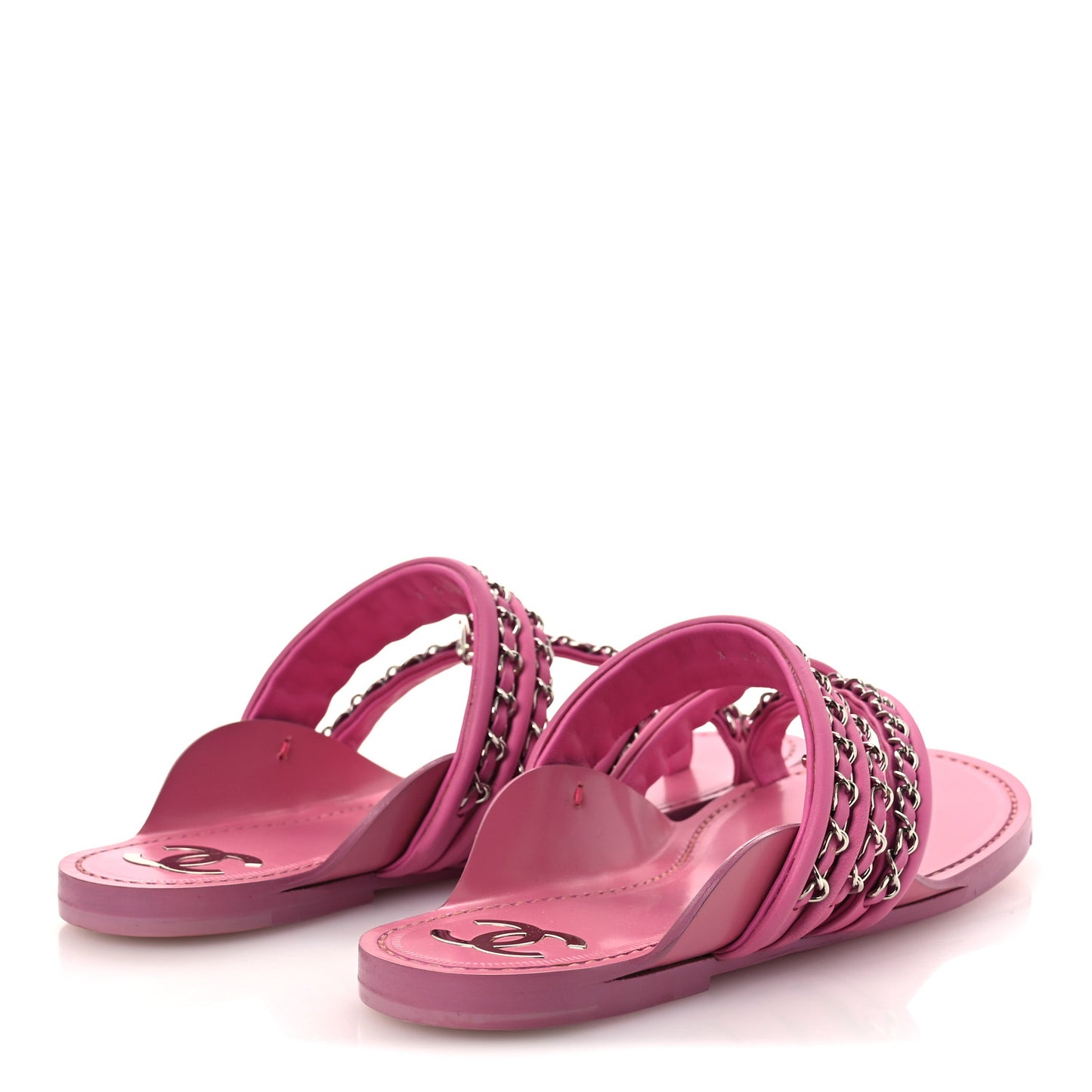 Calfskin Chain CC Thong Flat Sandals 40 Pink 40 Pink
