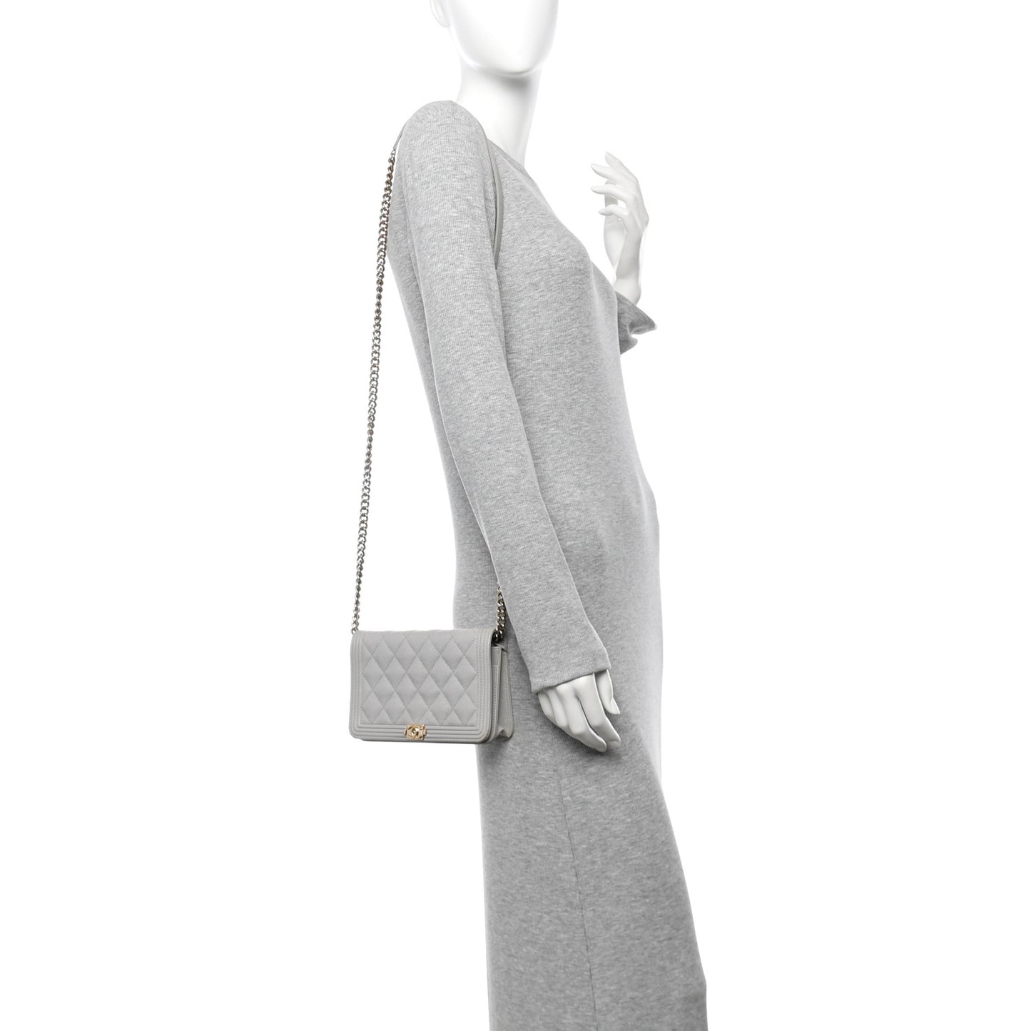 Caviar Quilted Boy Wallet On Chain WOC Grey