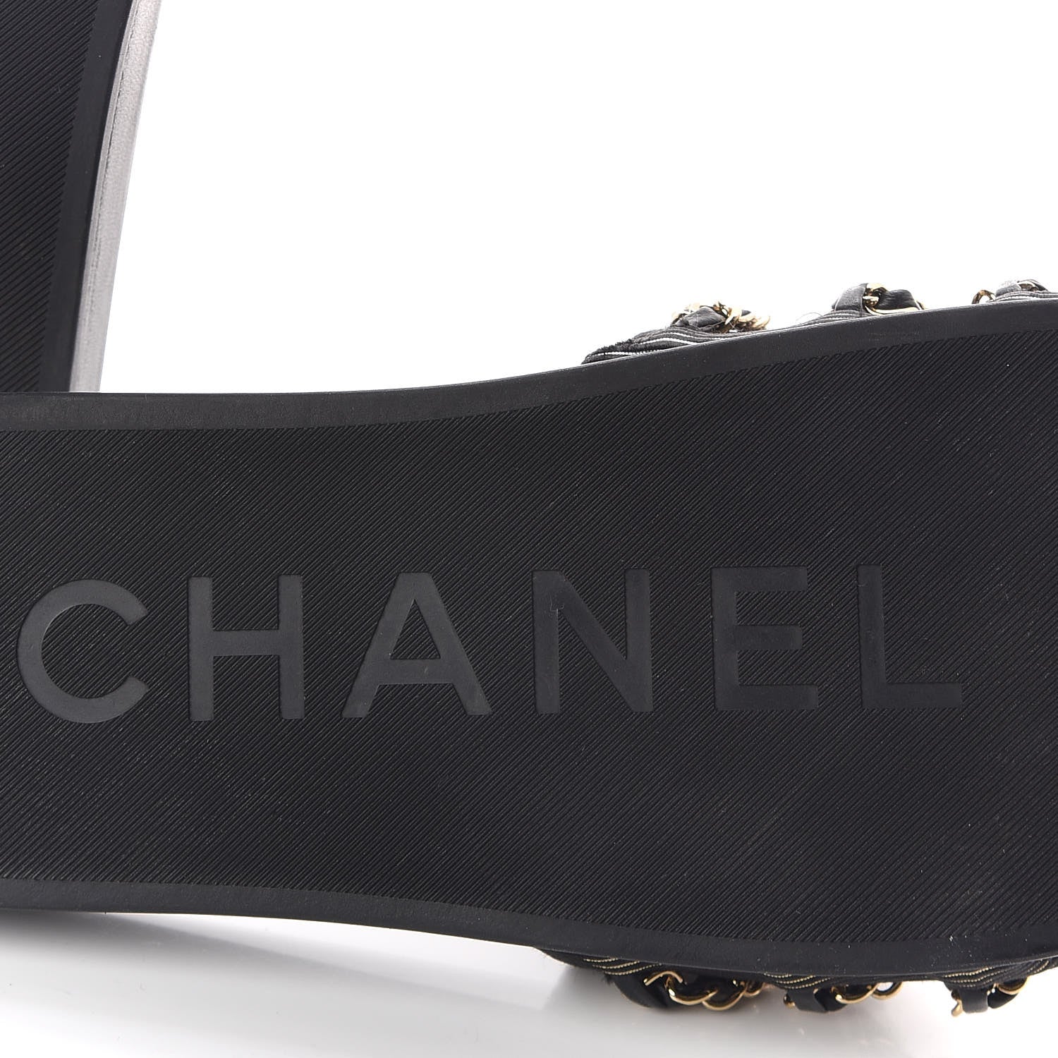 Chanel Calfskin Chain Camellia Flat Sandals 40 Black 6 of 8