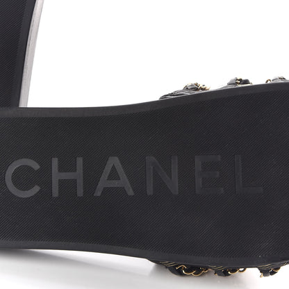 Chanel Calfskin Chain Camellia Flat Sandals 40 Black 6 of 8