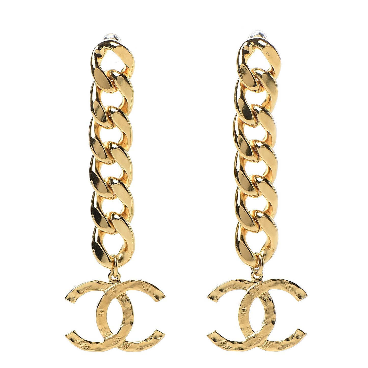 Metal CC Pick Drop Earrings Gold