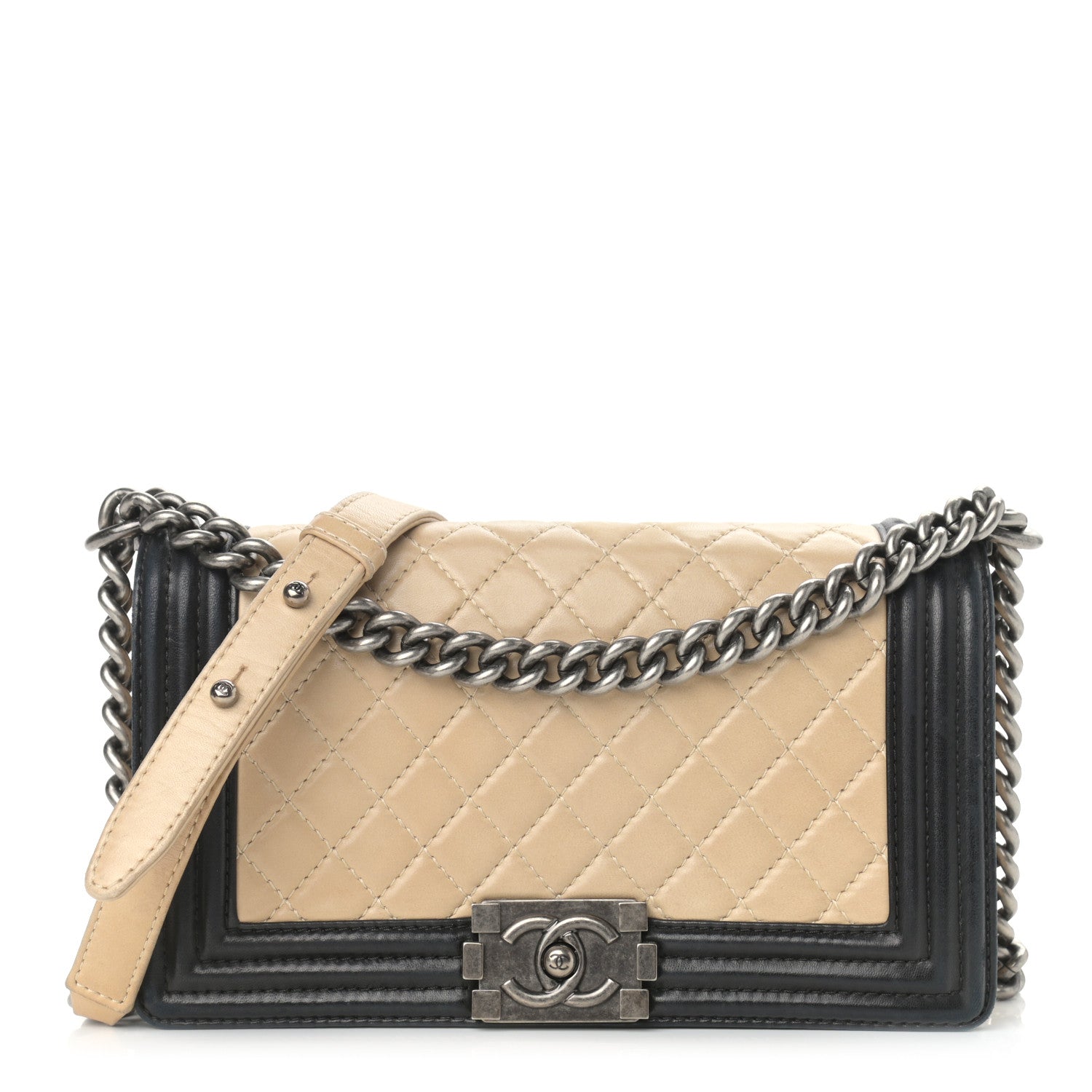 Chanel Lambskin Quilted Medium Boy Flap Black Beige 1 of 11
