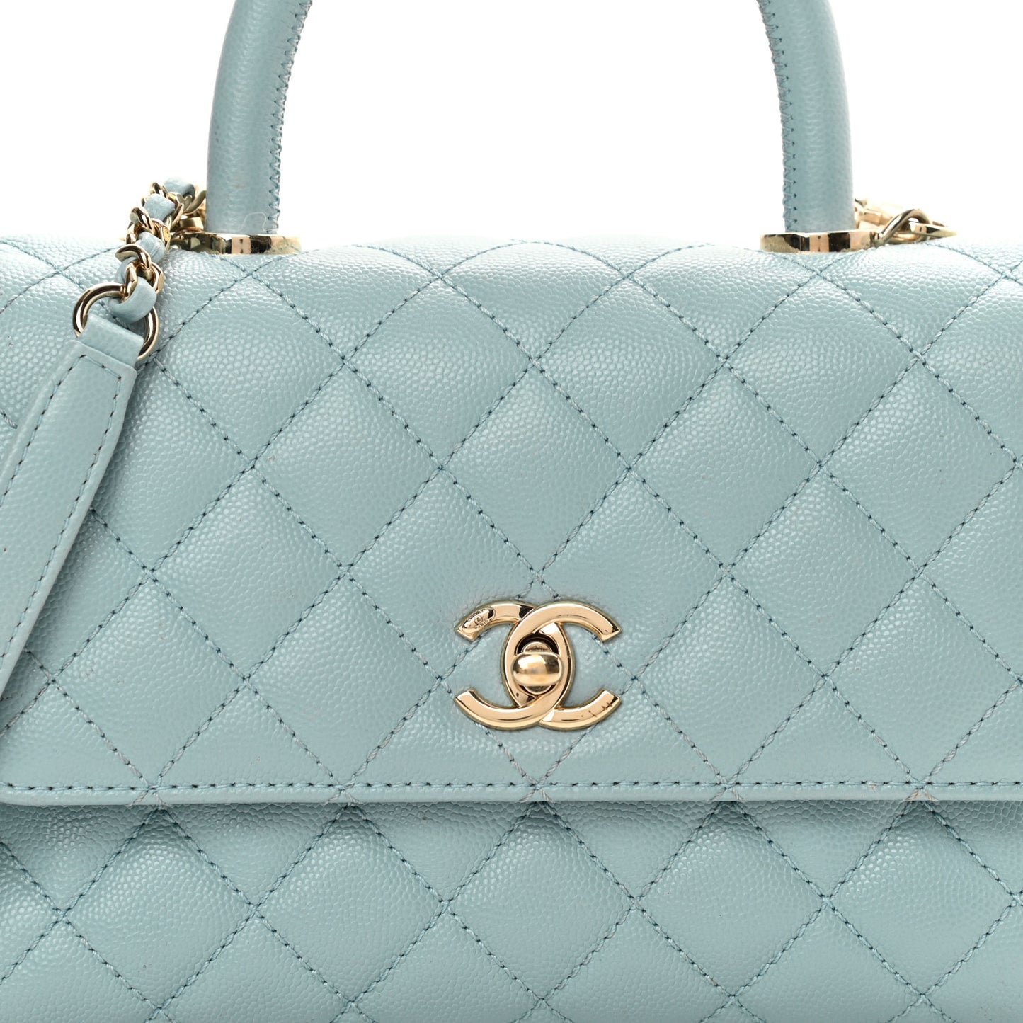 Caviar Quilted Mini Coco Handle Flap Light Blue