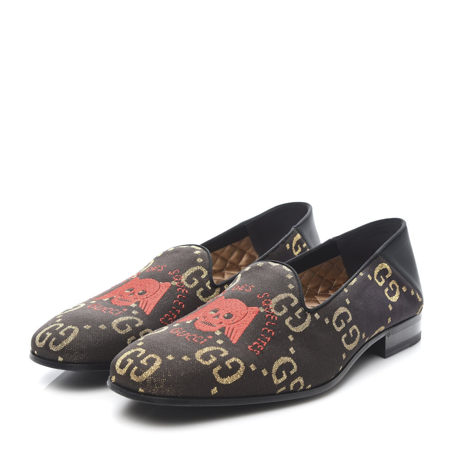 Gucci Calfskin Canvas Mens Chambre des Squelettes Loafers 11 Brown Black 3 of 8