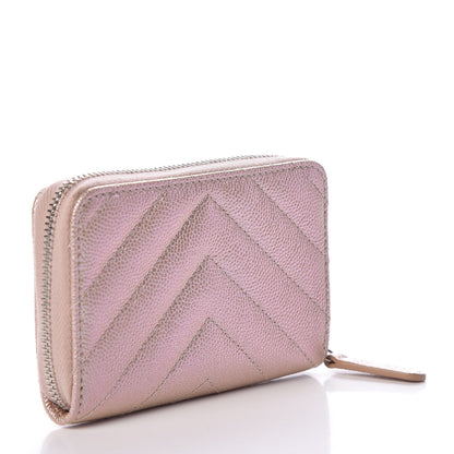 Chanel Metallic Caviar Chevron Quilted Zip Around Coin Purse Light Gold 3 of 7