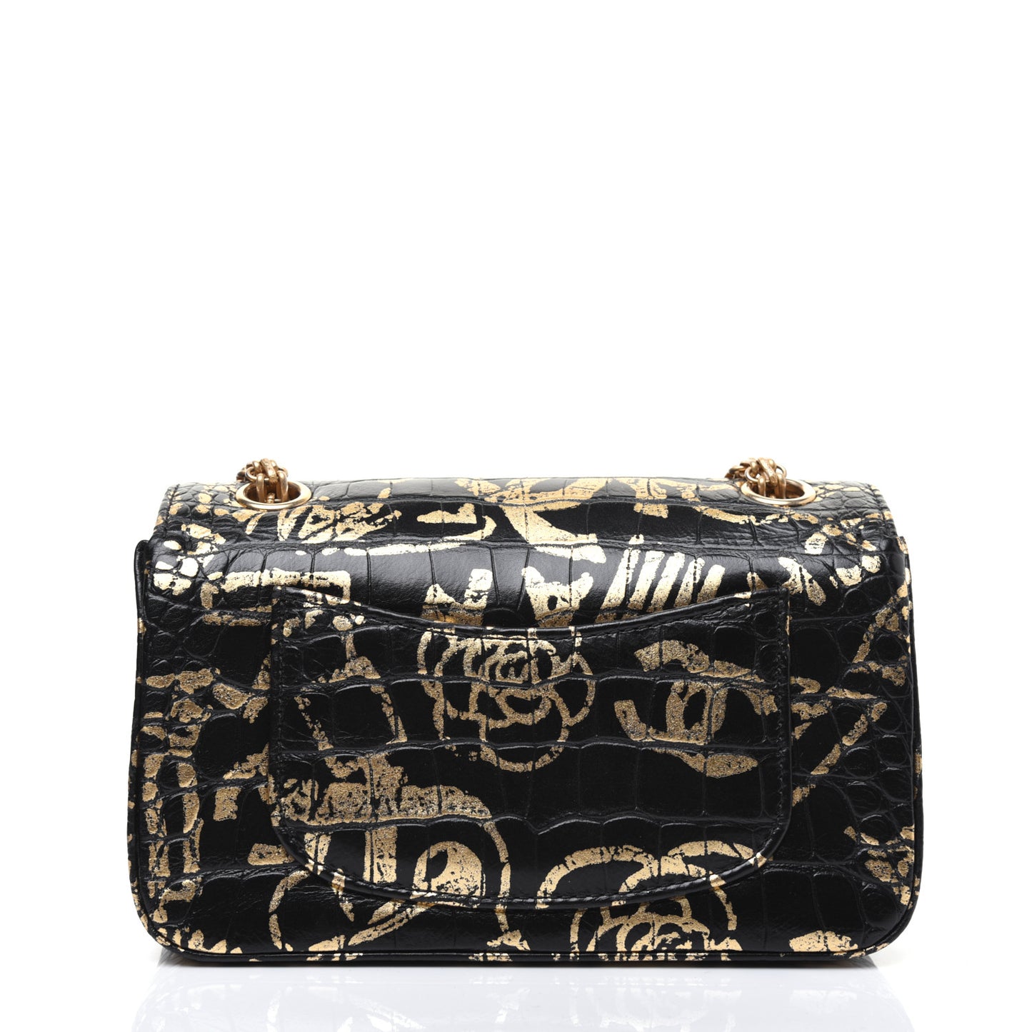 Calfskin Crocodile Embossed Graffiti 2.55 Mini Cocodile Reissue Flap Black Gold