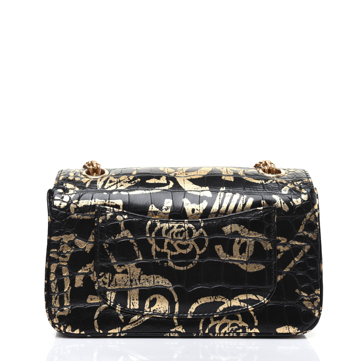 Chanel Calfskin Crocodile Embossed Graffiti 2.55 Mini Cocodile Reissue Flap Black Gold 20 of 21
