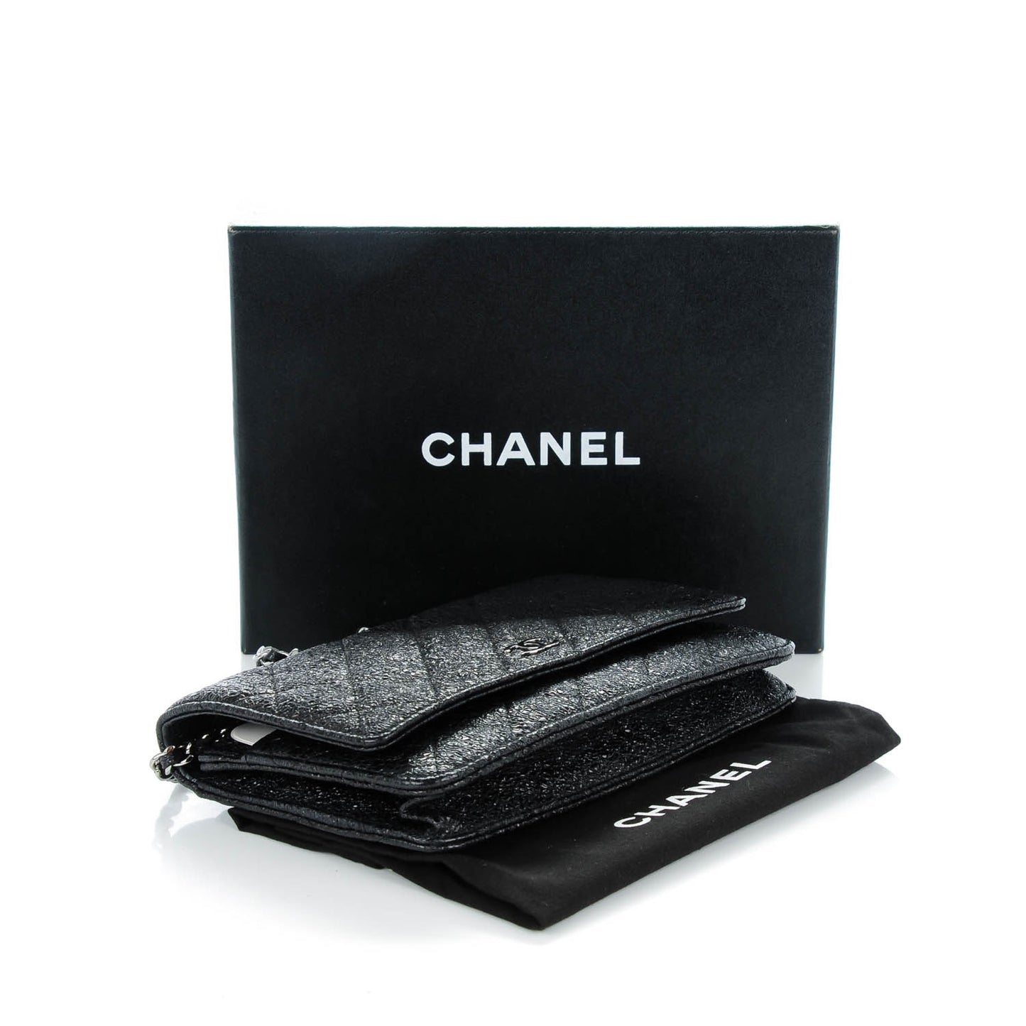 Crackled Calfskin Wallet On Chain WOC Black