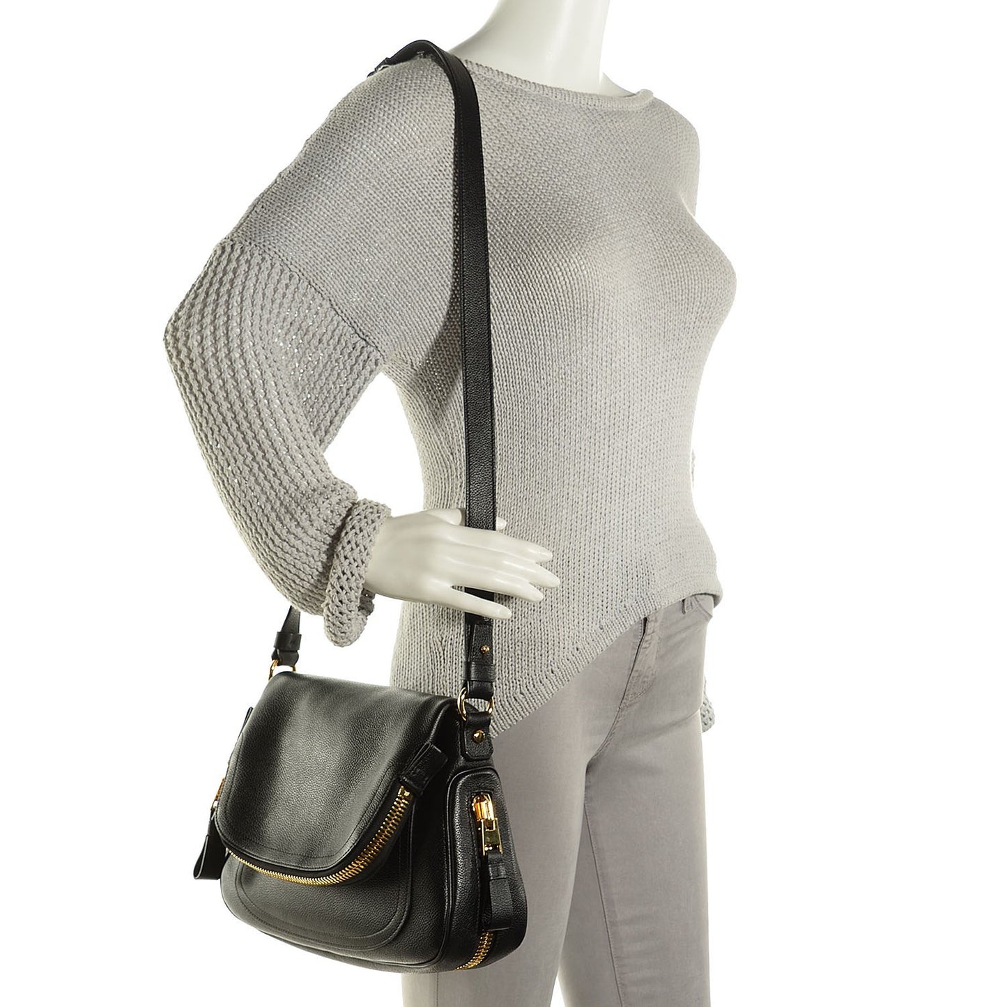 Grained Calfskin Medium Jennifer Crossbody Bag Black
