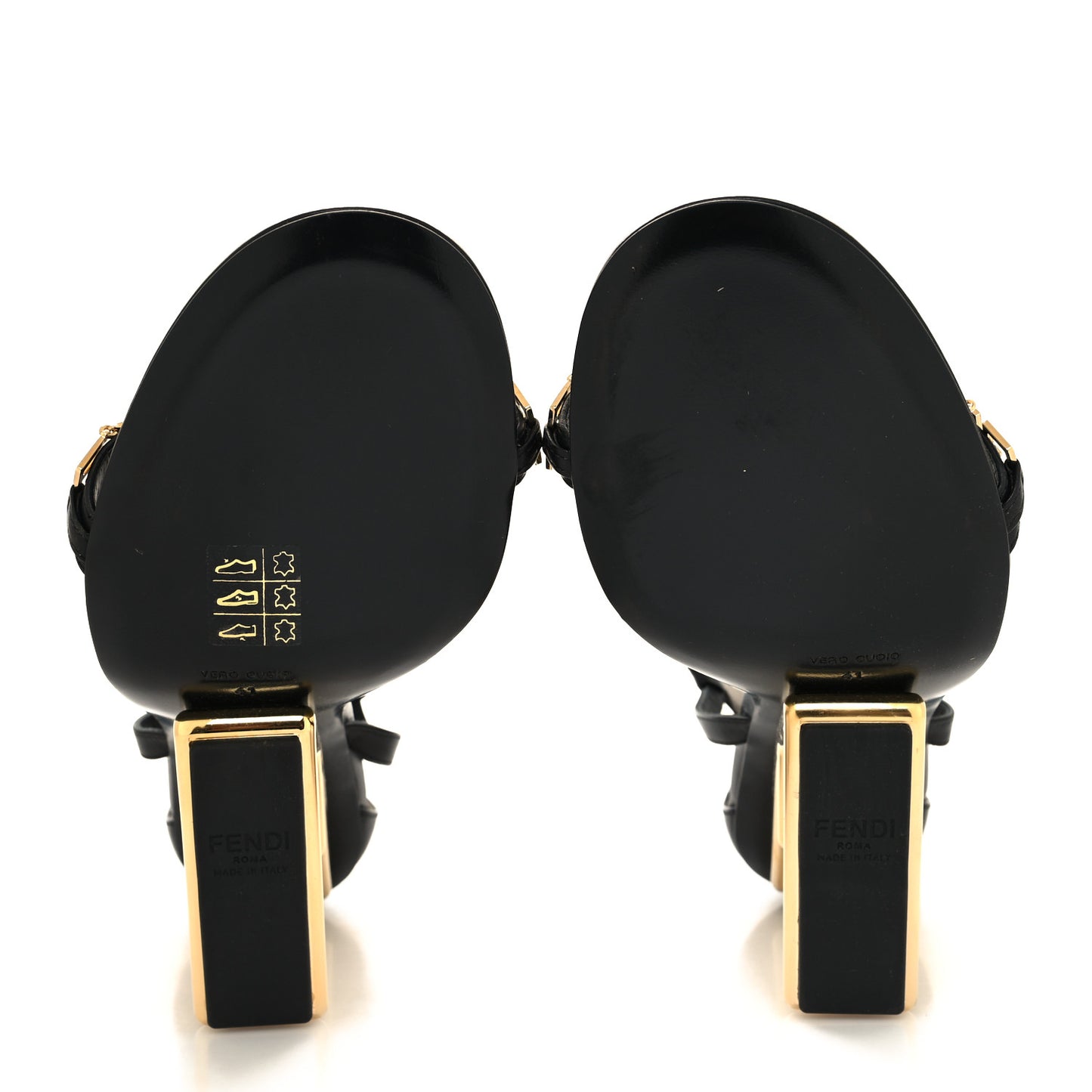 X VERSACE Calfskin Fendace Fendi First 95mm Slingback Sandals 41 Black Gold