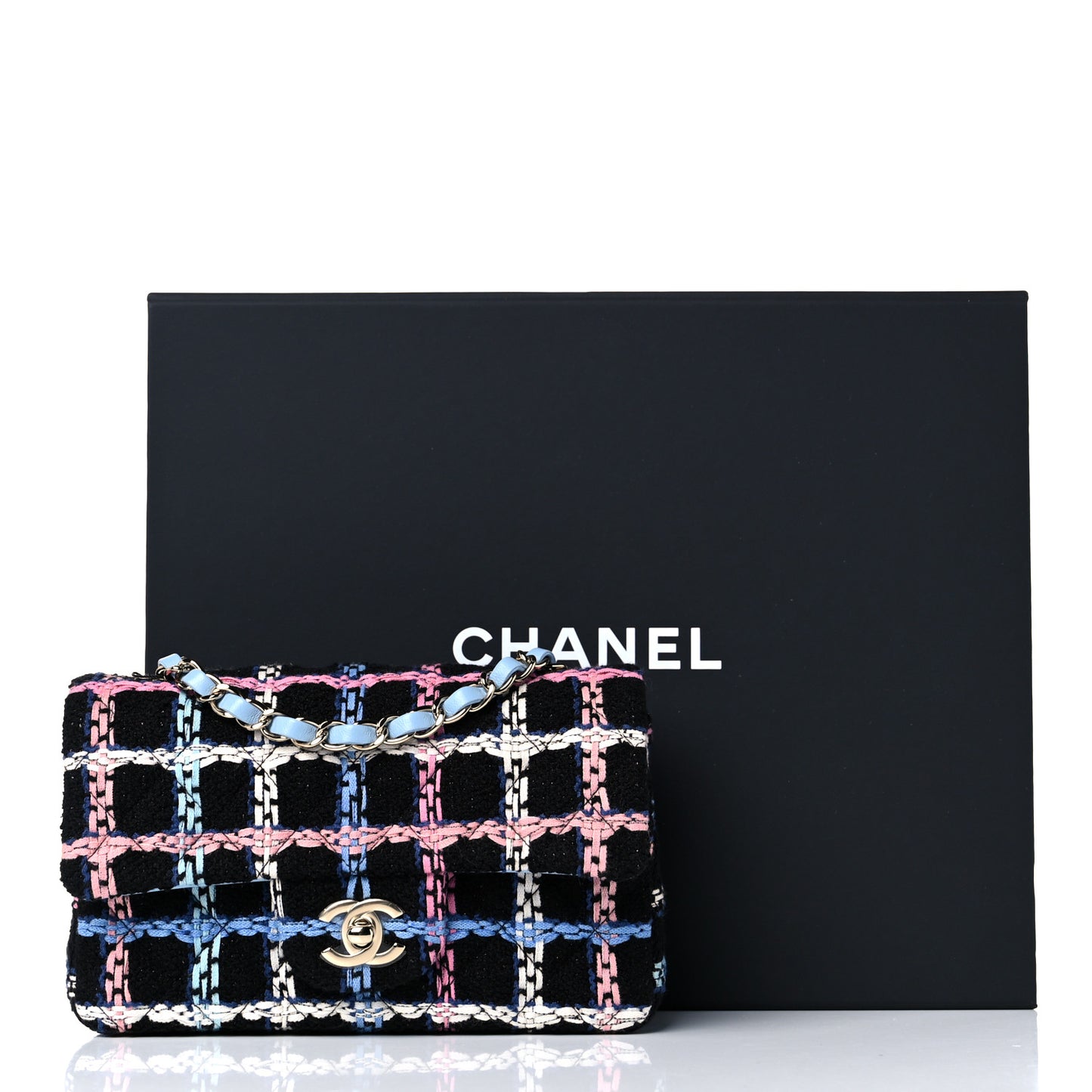 Tweed Quilted Mini Rectangular Flap Black Pink Blue Ecru