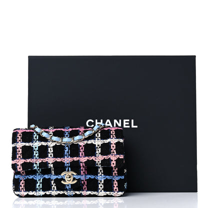 Chanel Tweed Quilted Mini Rectangular Flap Black Pink Blue Ecru 10 of 10