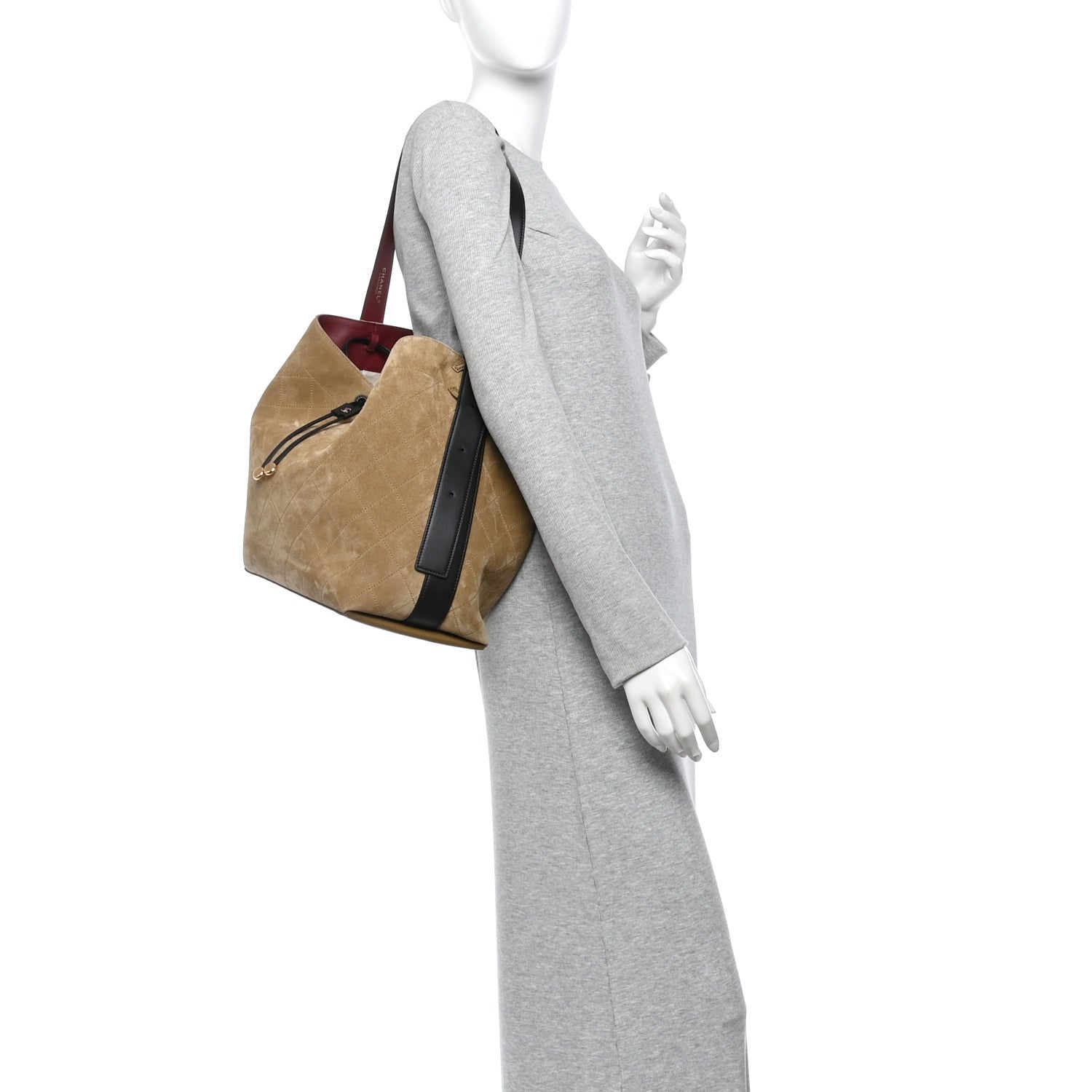 Chanel Suede Quilted Bucket Bag Dark Beige Black 2 of 10