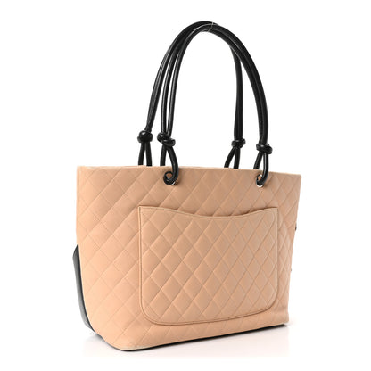 Chanel Calfskin Quilted Large Cambon Tote Beige Black 3 of 10
