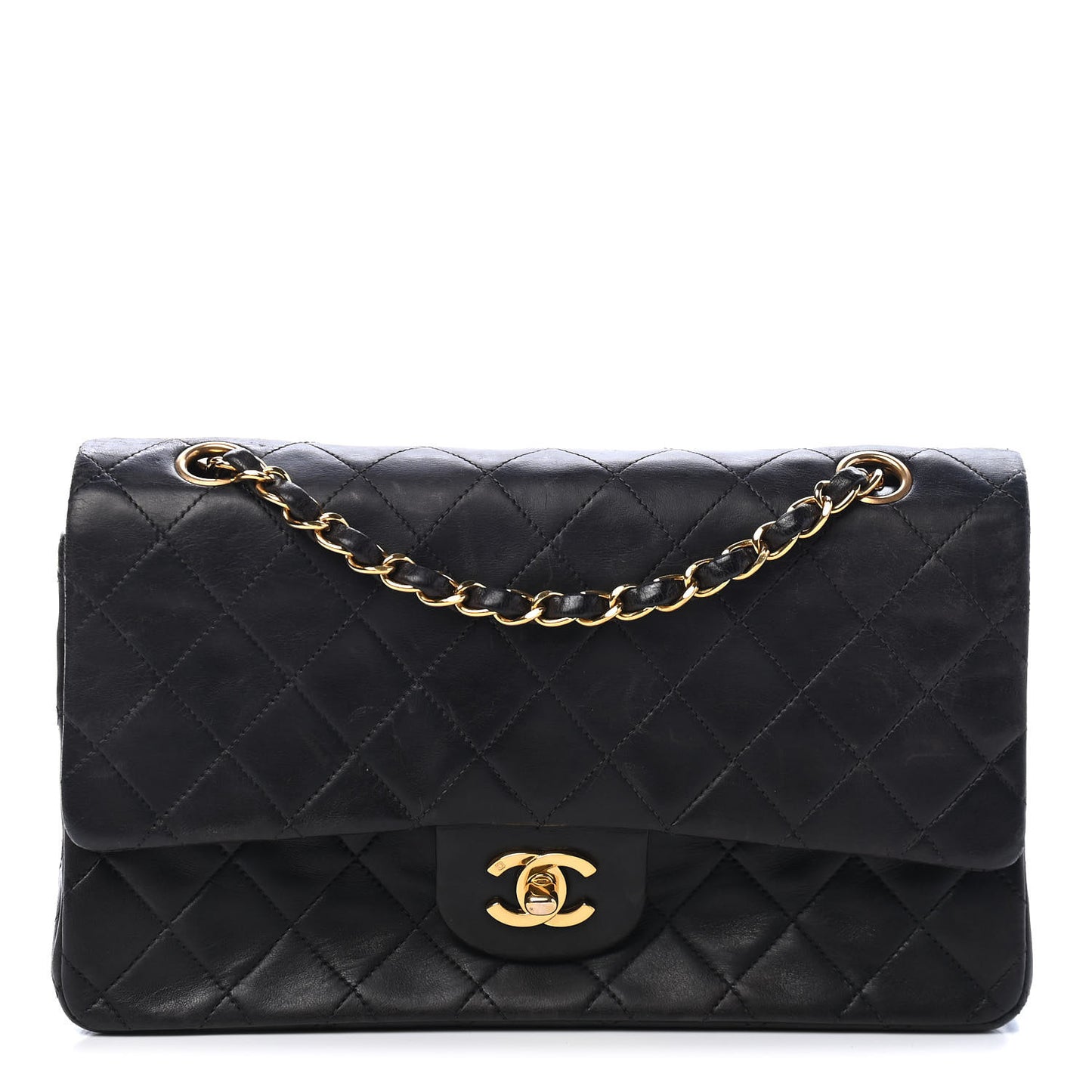 Lambskin Quilted Medium Double Flap Black