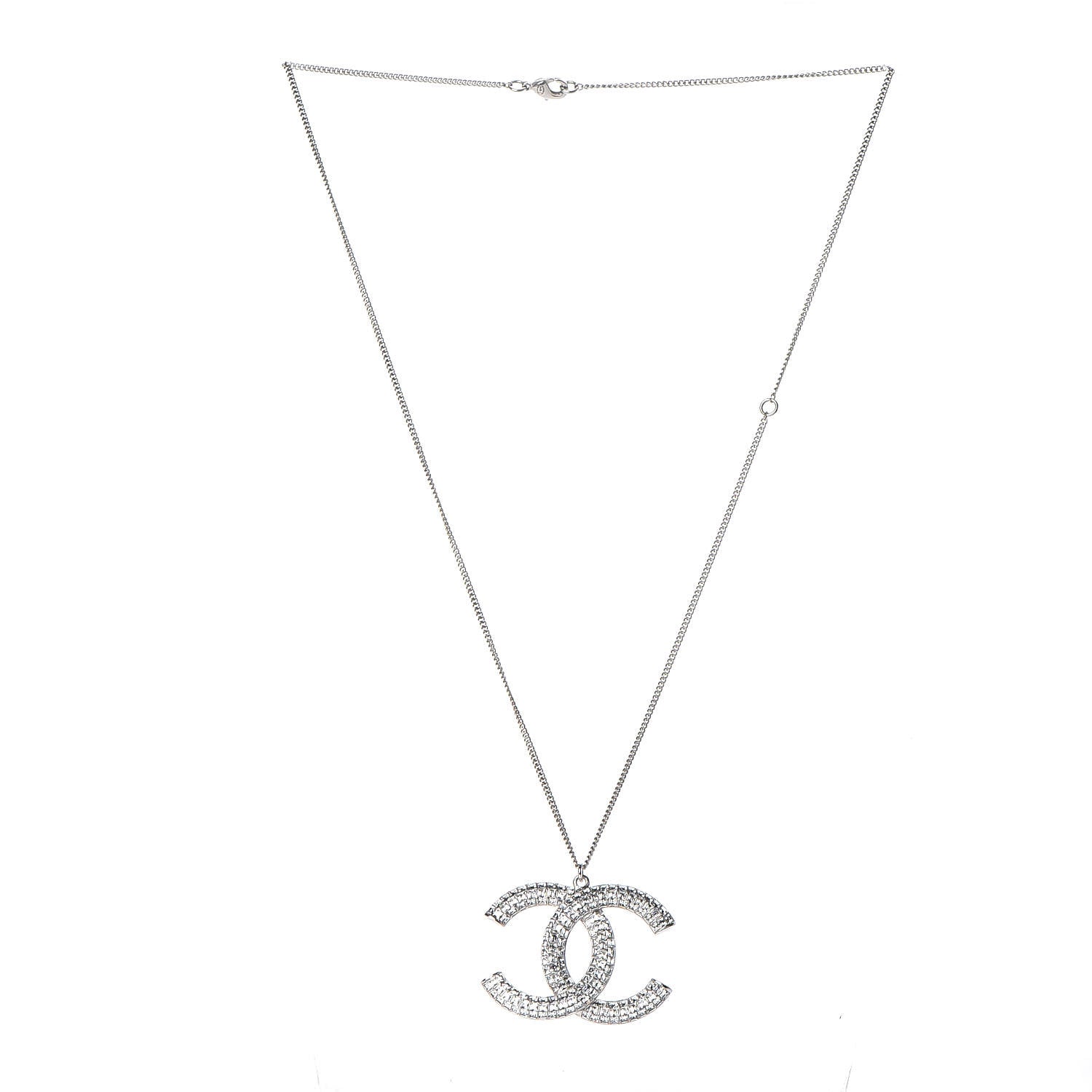 Chanel Crystal CC Necklace Silver 3 of 6