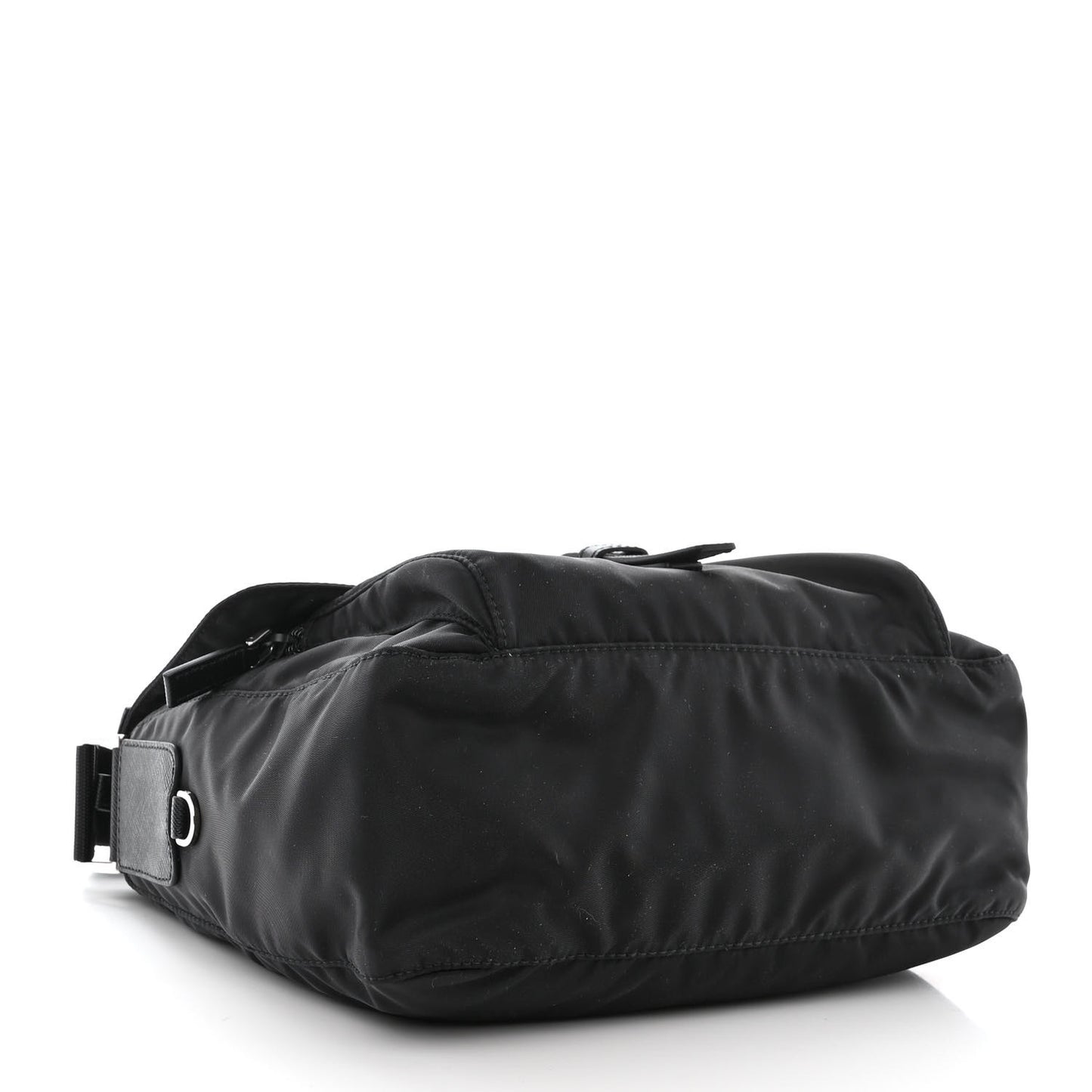 Re-Nylon Vela Saffiano Pocket Single Buckle Messenger Shoulder Bag Black