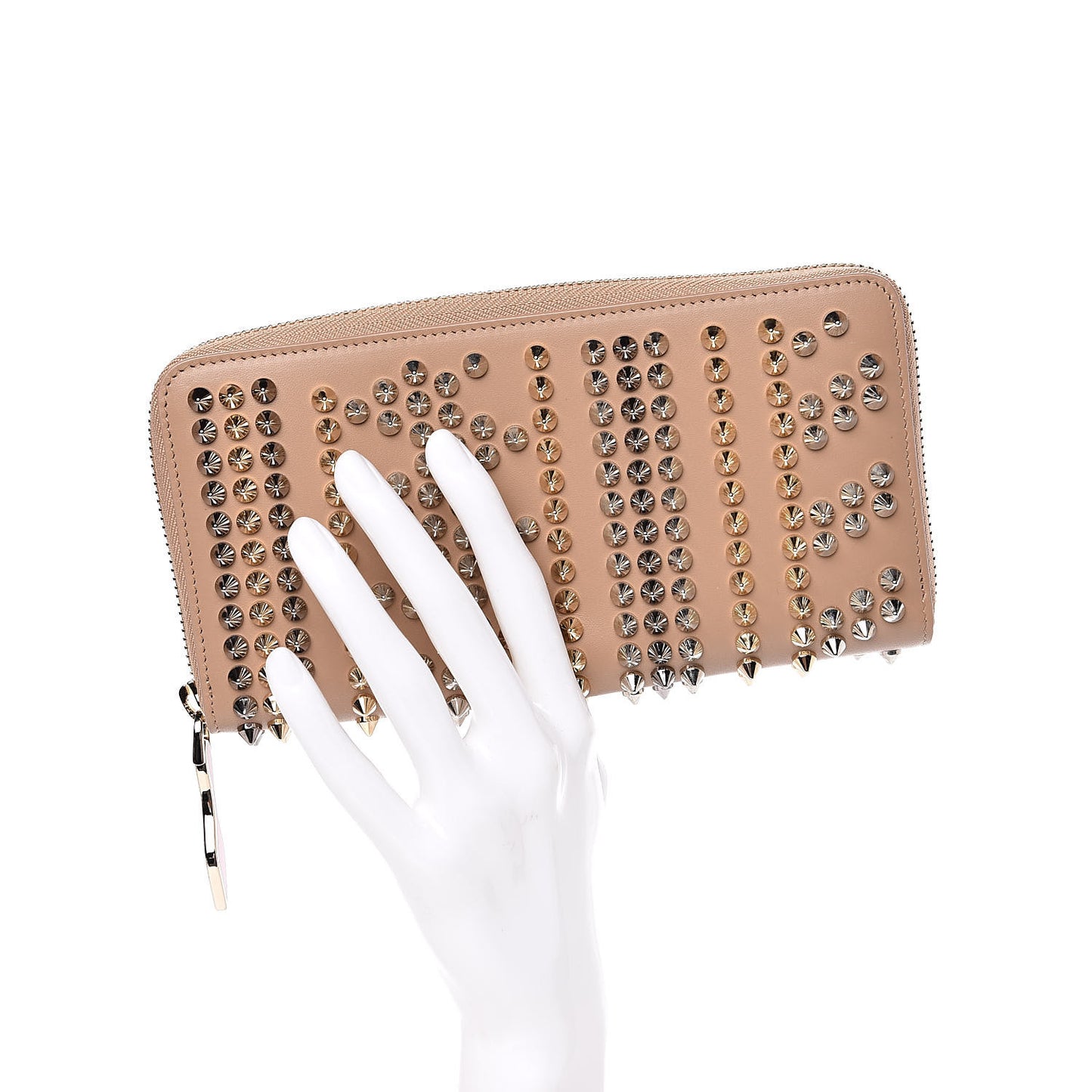 Calfskin Mix Chevron Spikes Panettone Zip Around Wallet Dune