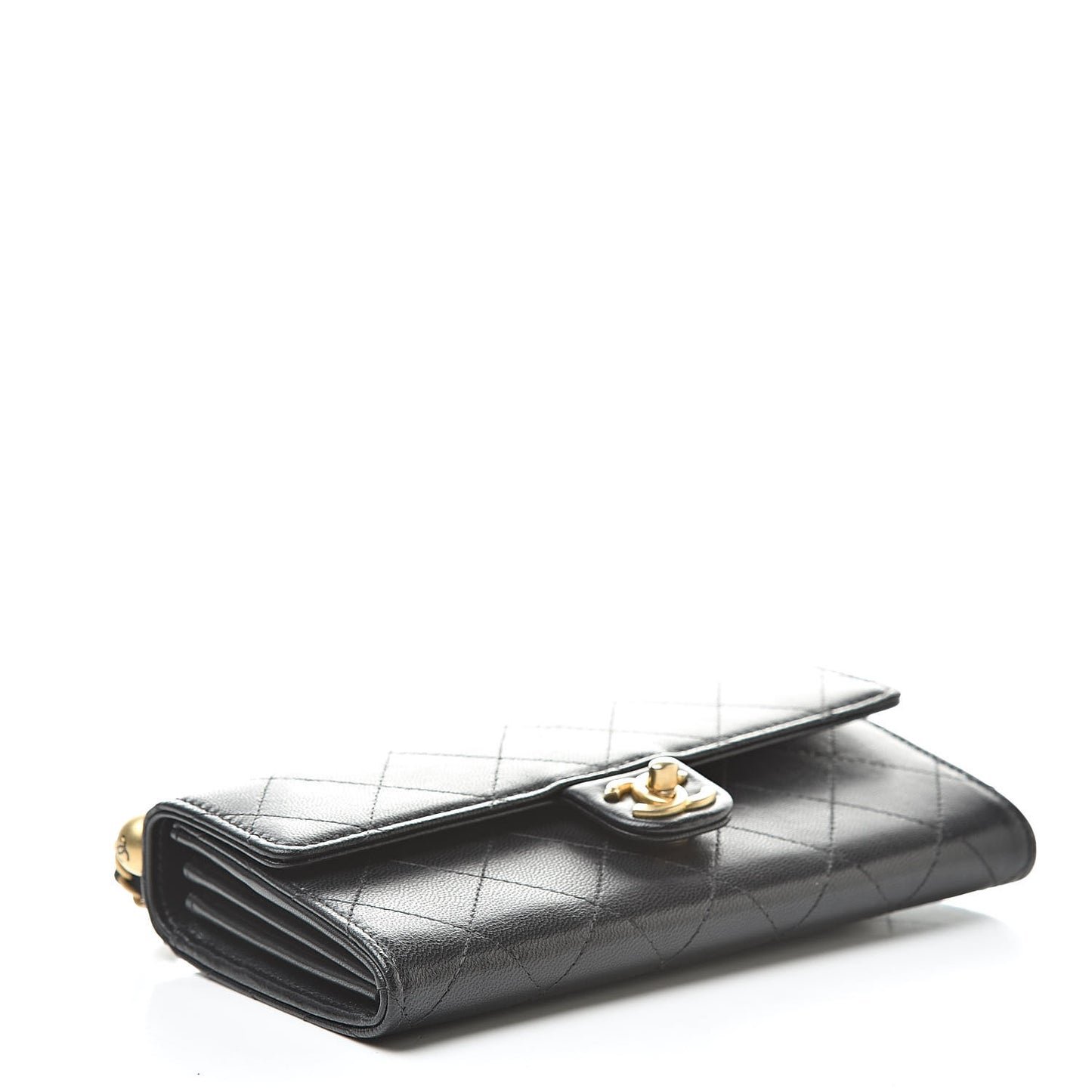 Goatskin Quilted Pearl Short Handle Clutch With Chain Black