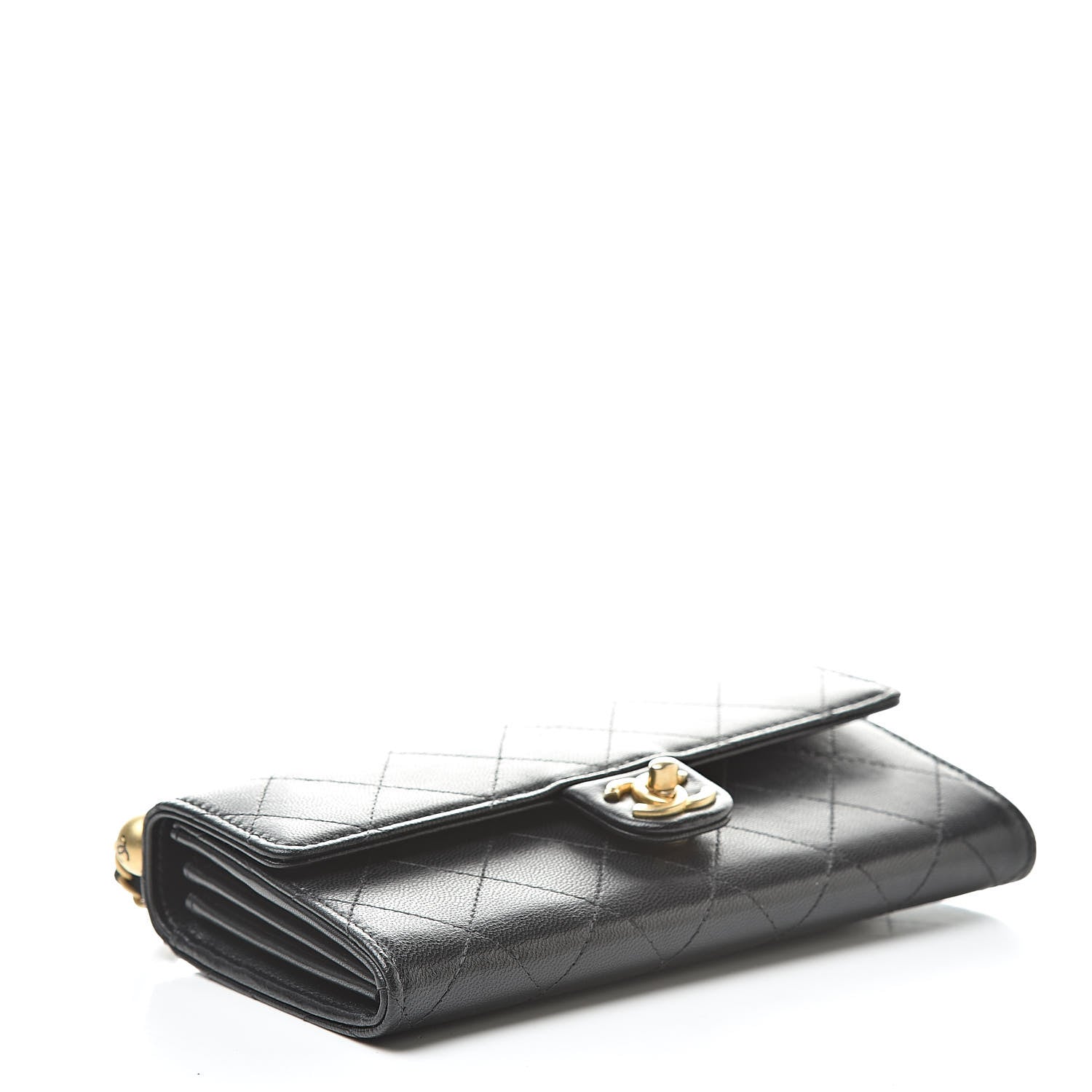 Chanel Goatskin Quilted Pearl Short Handle Clutch With Chain Black 4 of 14