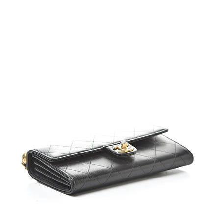 Chanel Goatskin Quilted Pearl Short Handle Clutch With Chain Black 4 of 14