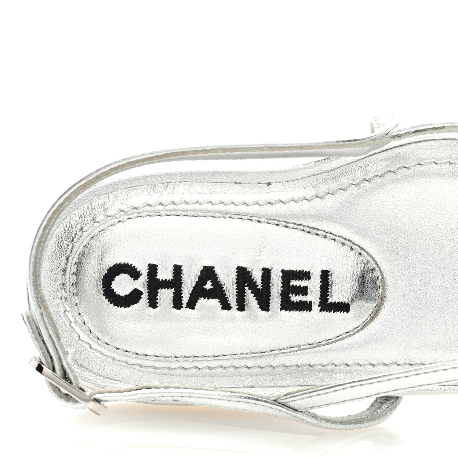 Chanel Laminated Lambskin CC Sandals 38 Silver 7 of 7