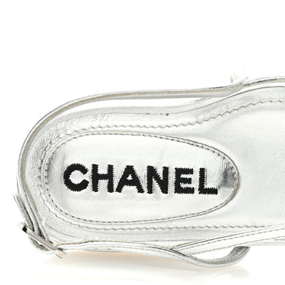 Chanel Laminated Lambskin CC Sandals 38 Silver 7 of 7