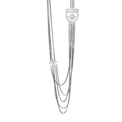 Chanel Baguette Crystal CC Shield Multi Strand Long Chain Brooch Silver 1 of 5