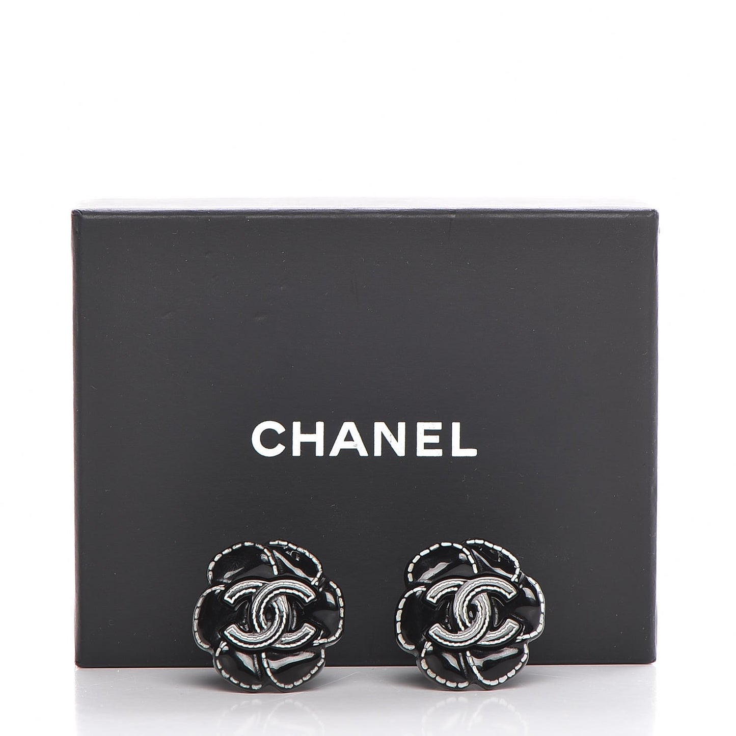 Resin Camellia CC Clip On Earrings Black