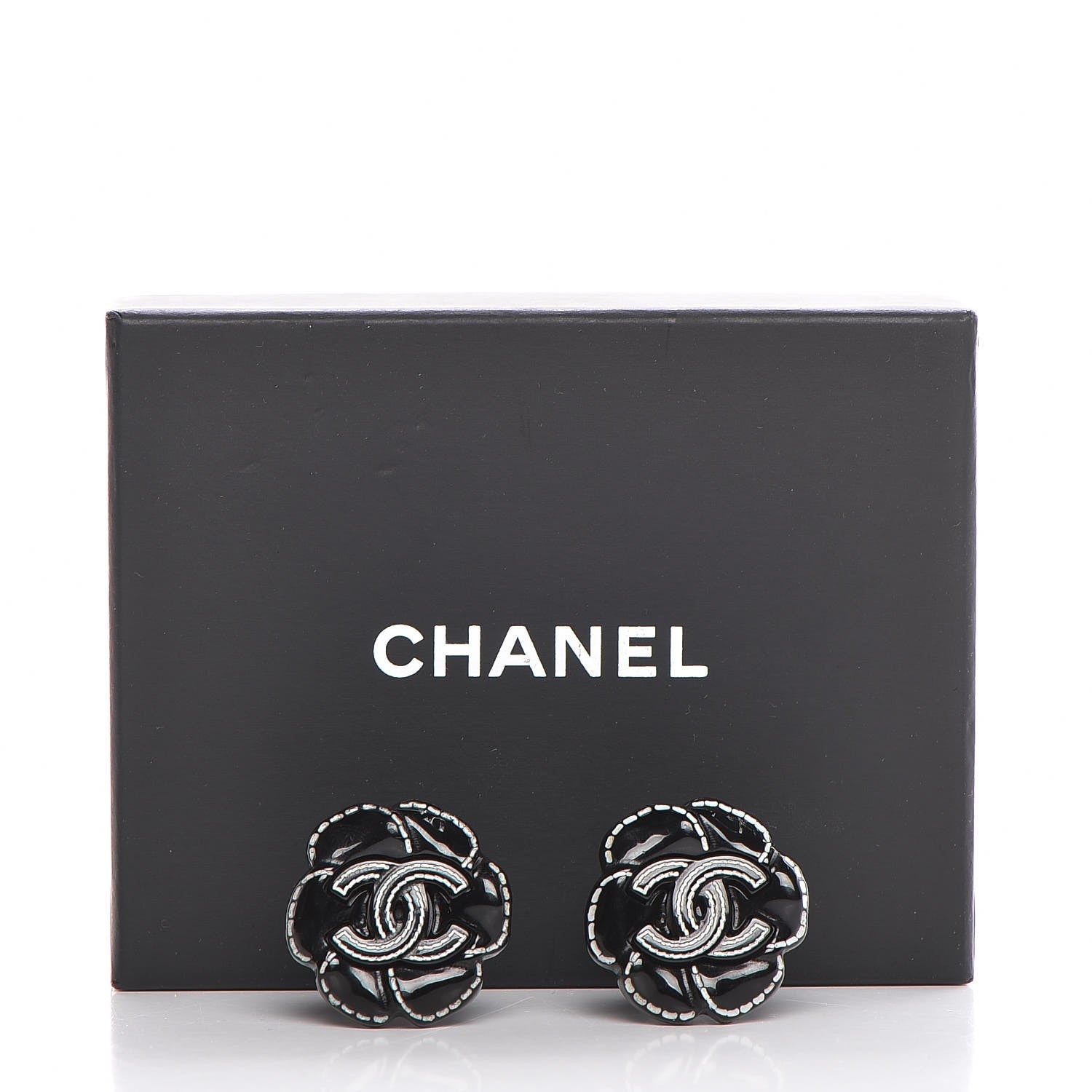Chanel Resin Camellia CC Clip On Earrings Black 5 of 5