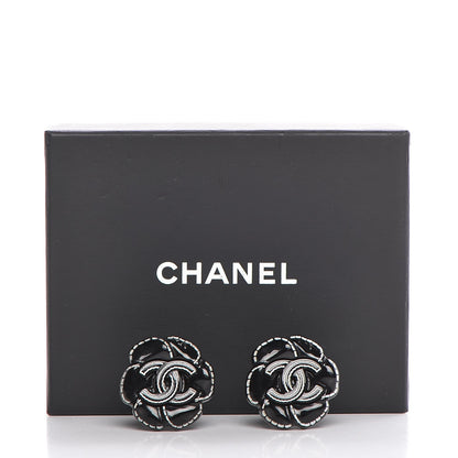 Chanel Resin Camellia CC Clip On Earrings Black 5 of 5