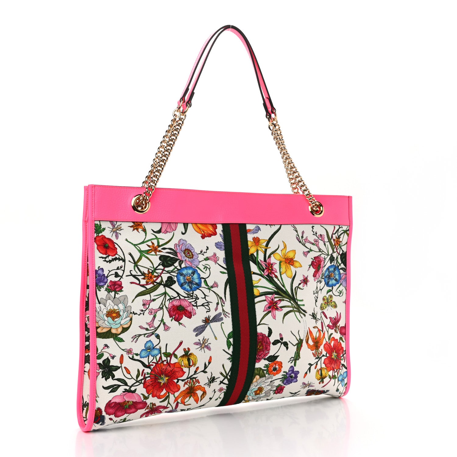 Gucci Canvas Flora Large Rajah Chain Tote White Multicolor Fuxia Fluo 4 of 11