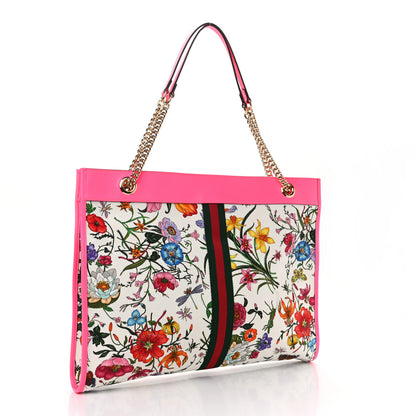 Gucci Canvas Flora Large Rajah Chain Tote White Multicolor Fuxia Fluo 4 of 11