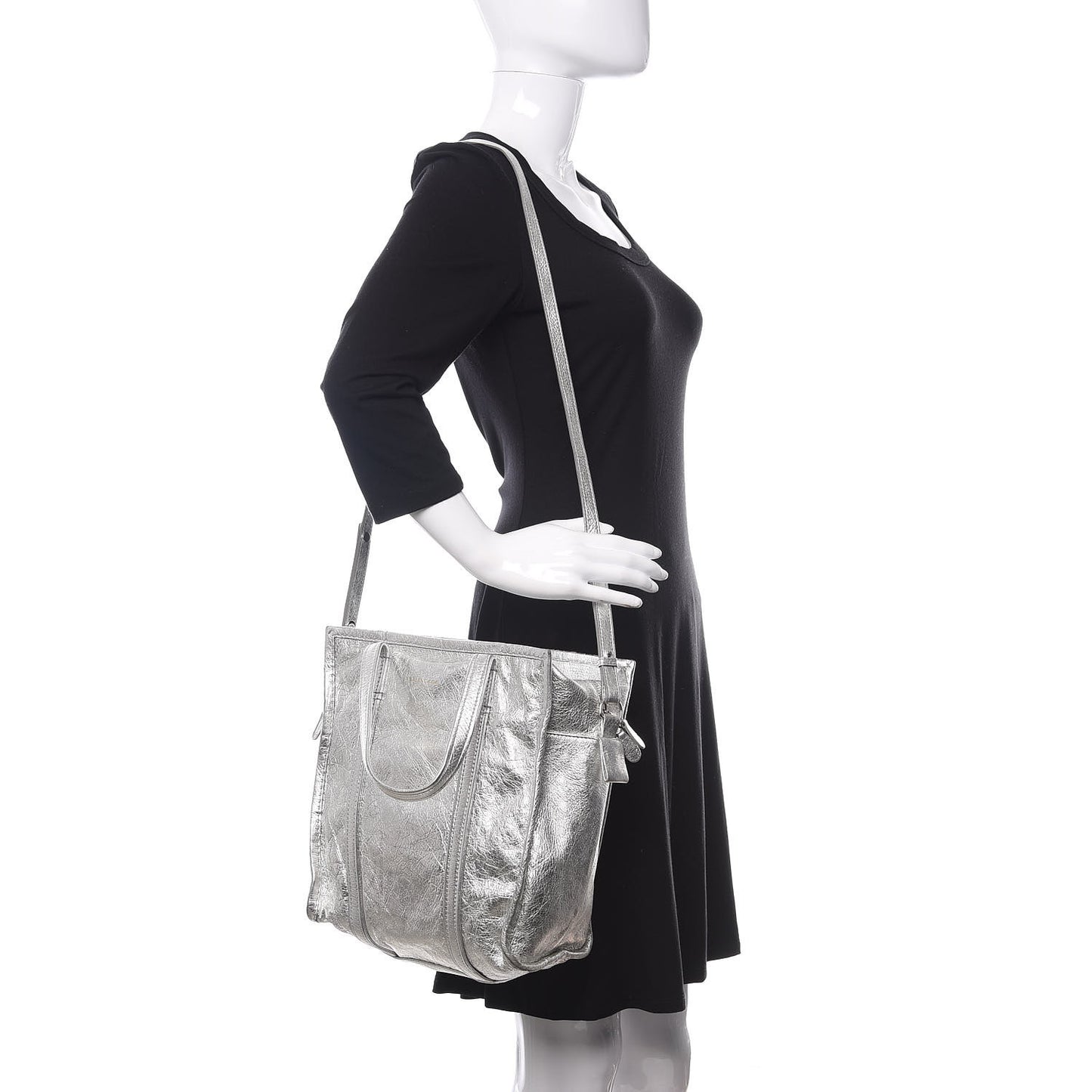 Metallic Calfskin S Bazar Shopper Tote Silver Hardware