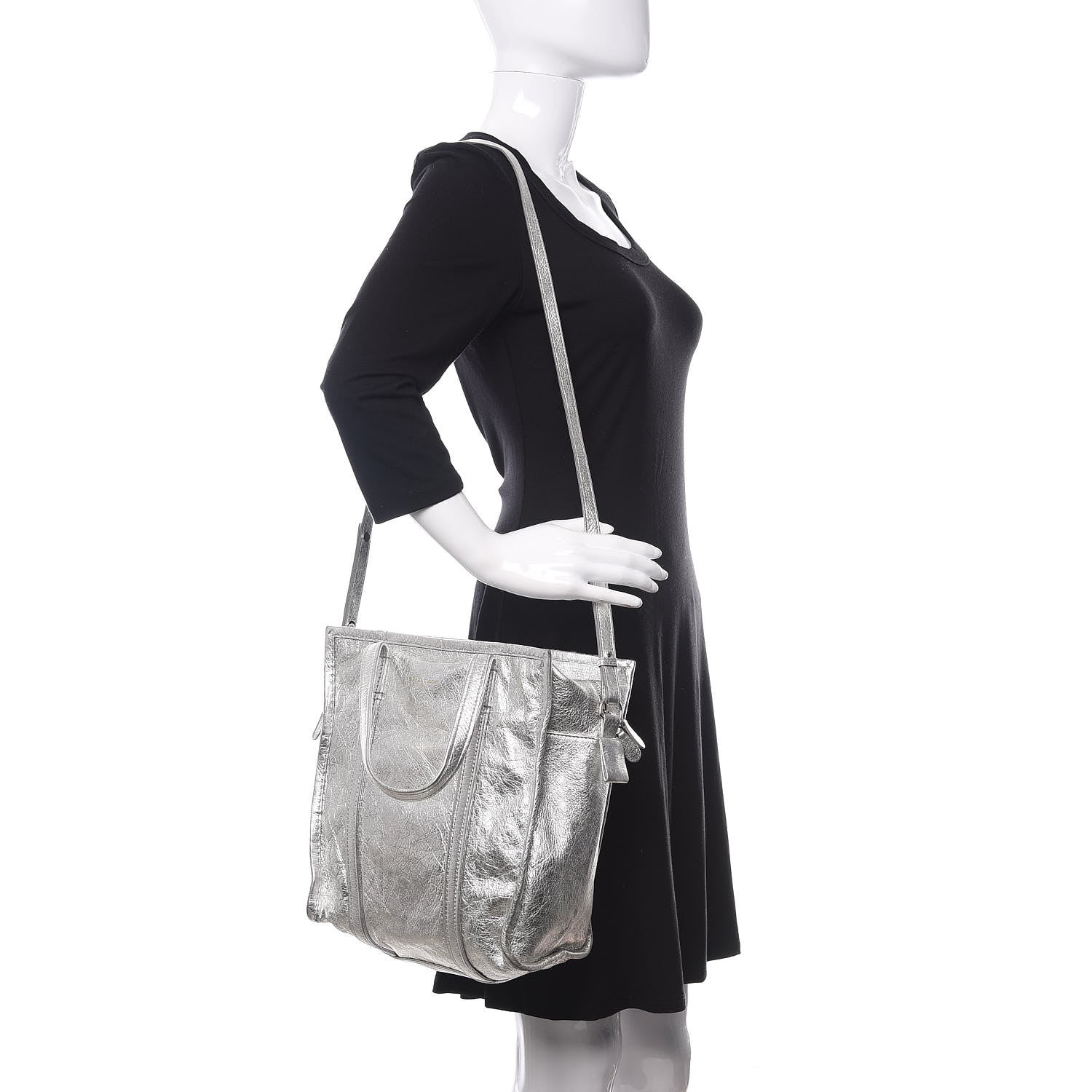 Balenciaga Metallic Calfskin S Bazar Shopper Tote Silver Hardware 2 of 14