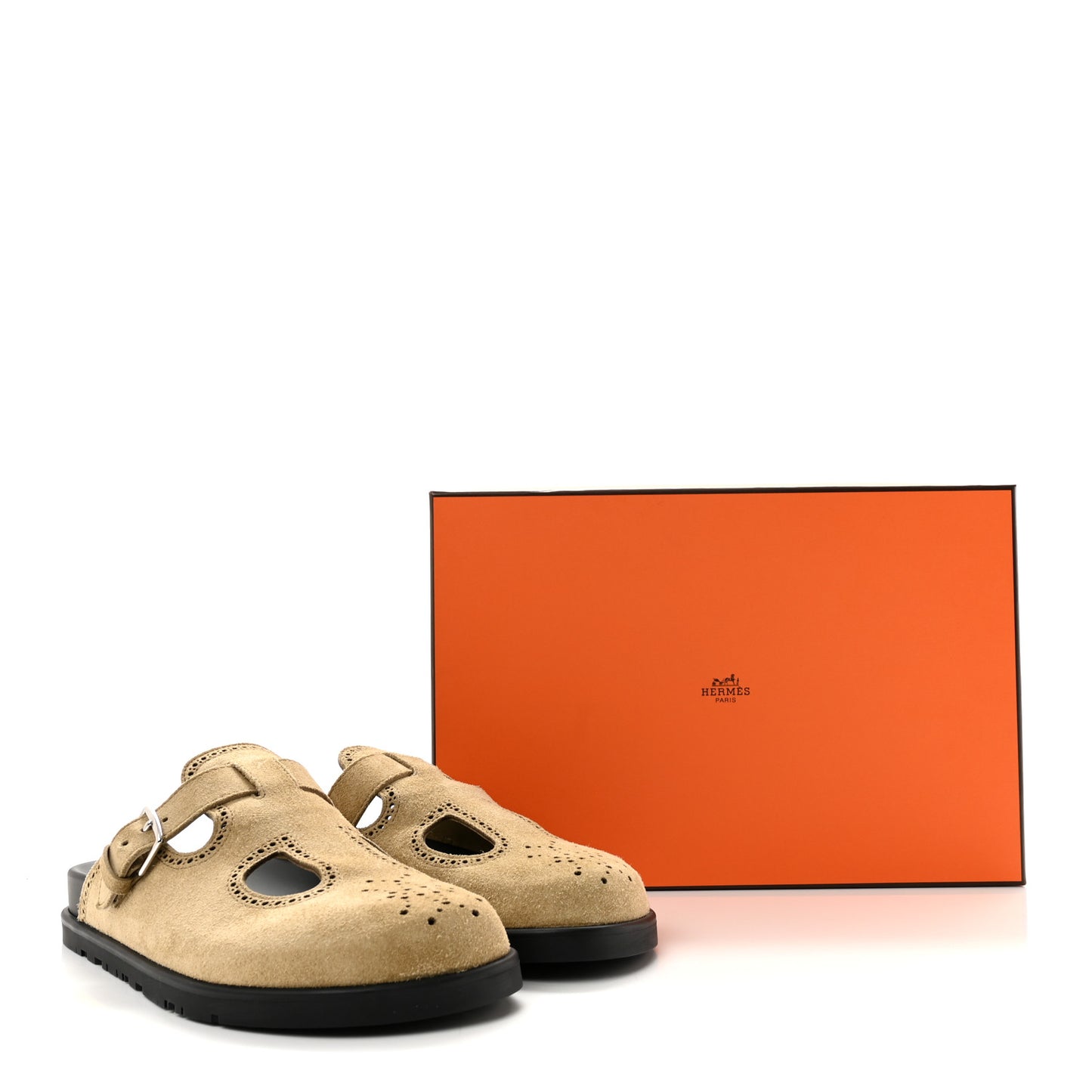 Suede Calfskin Monk Mules 36 Beige Albatre