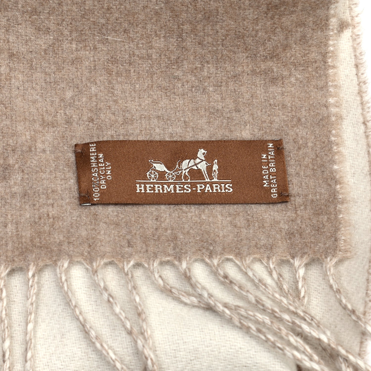 Hermes Cashmere Casaque Zig Zag Muffler Etoupe Ivory 4 of 5