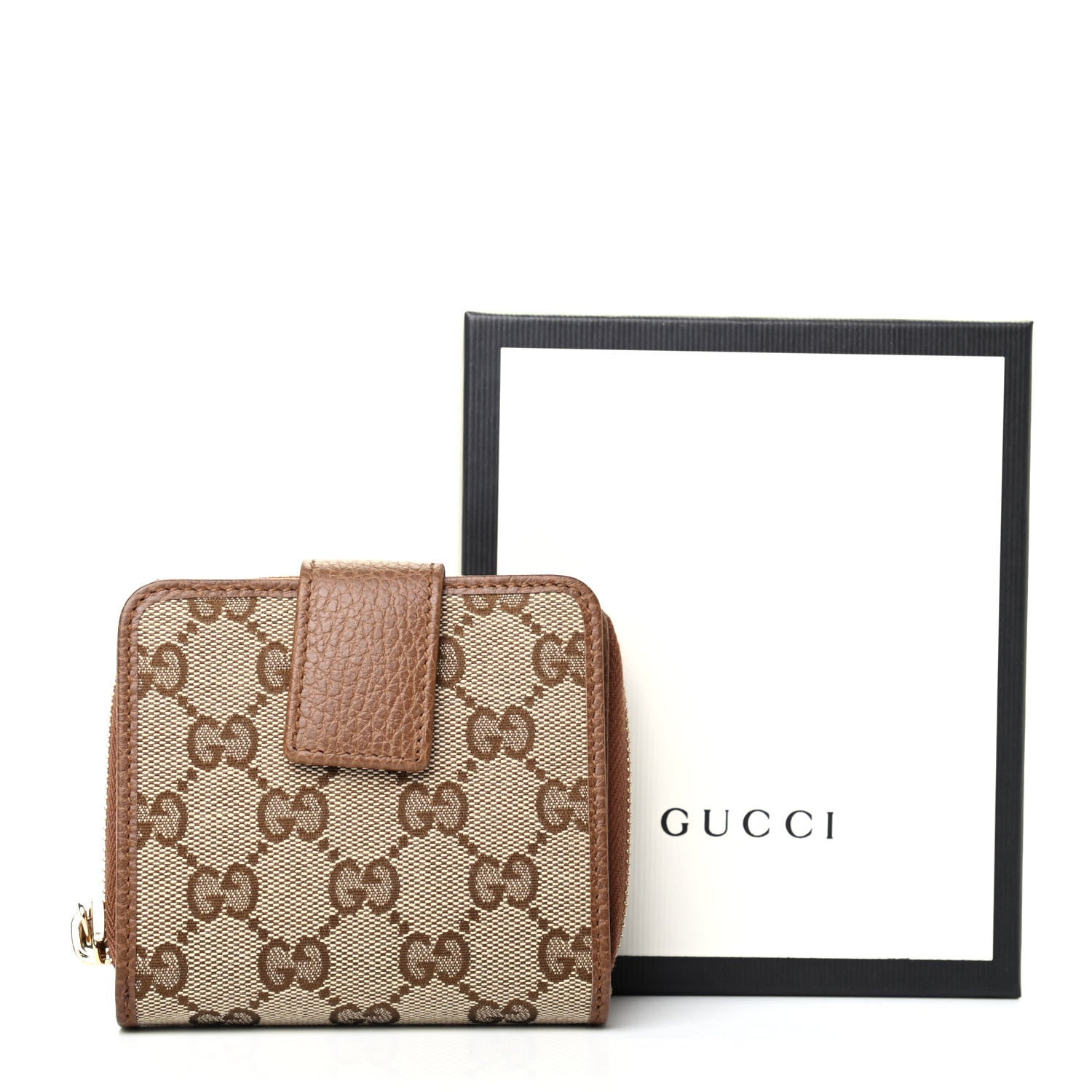 Gucci Monogram Dollar Calfskin Zip Around French Wallet Beige Ebony Tabacco 9 of 9