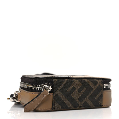 Fendi Glazed Fabric Vitello Cover FF 1974 Diagonal Bi-Color Mini Camera Case Tobacco Moro Sand Black 4 of 10