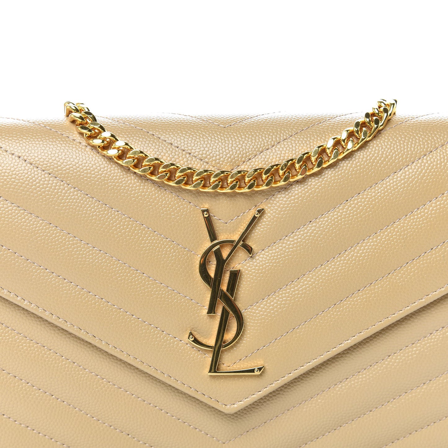 Grain De Poudre Matelasse Chevron Monogram Chain Wallet Deep Beige