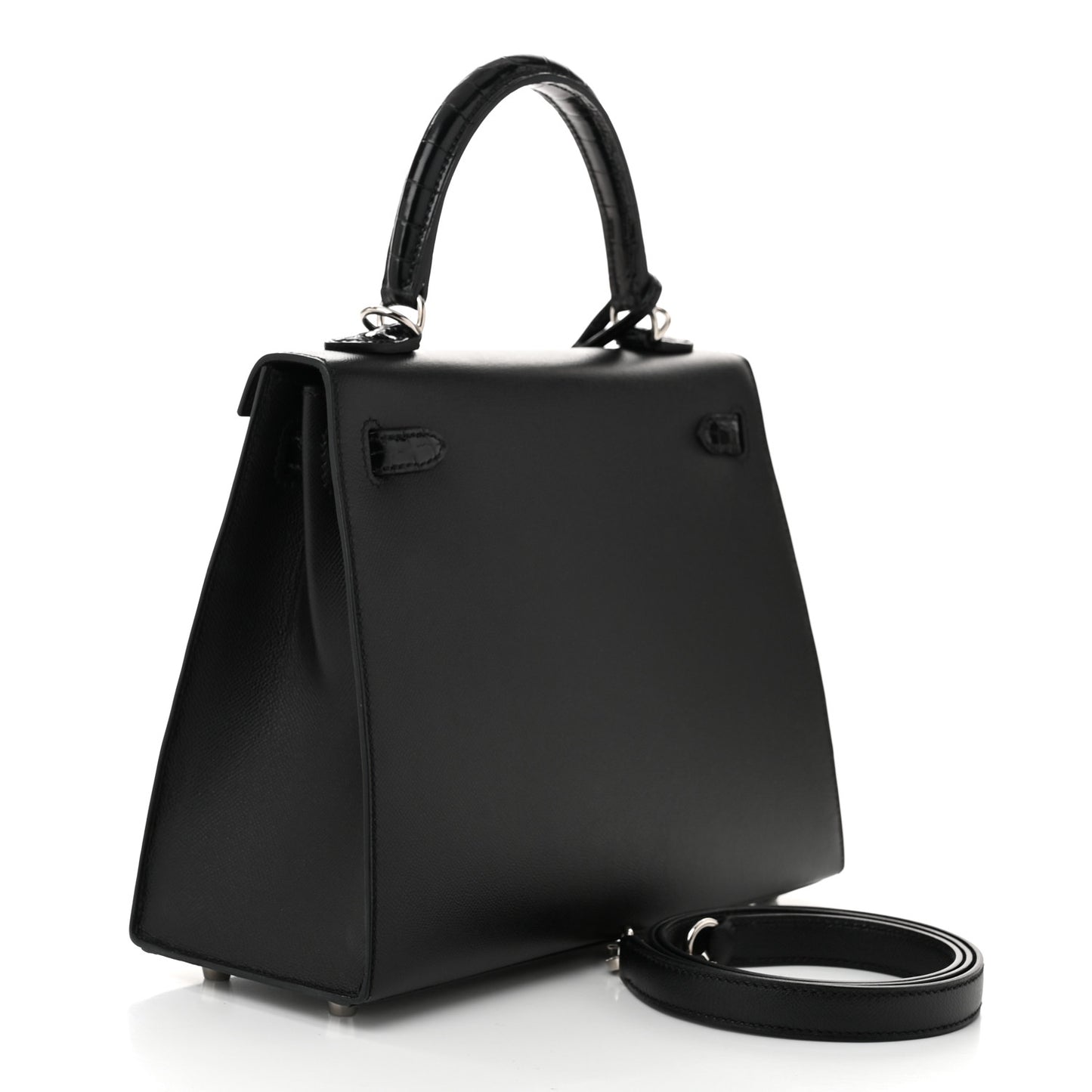 Madame Calfskin Shiny Niloticus Crocodile Kelly Sellier Touch 25 Black