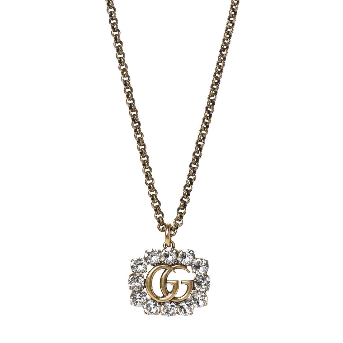 Crystal Embellished Double G Necklace Aged Gold