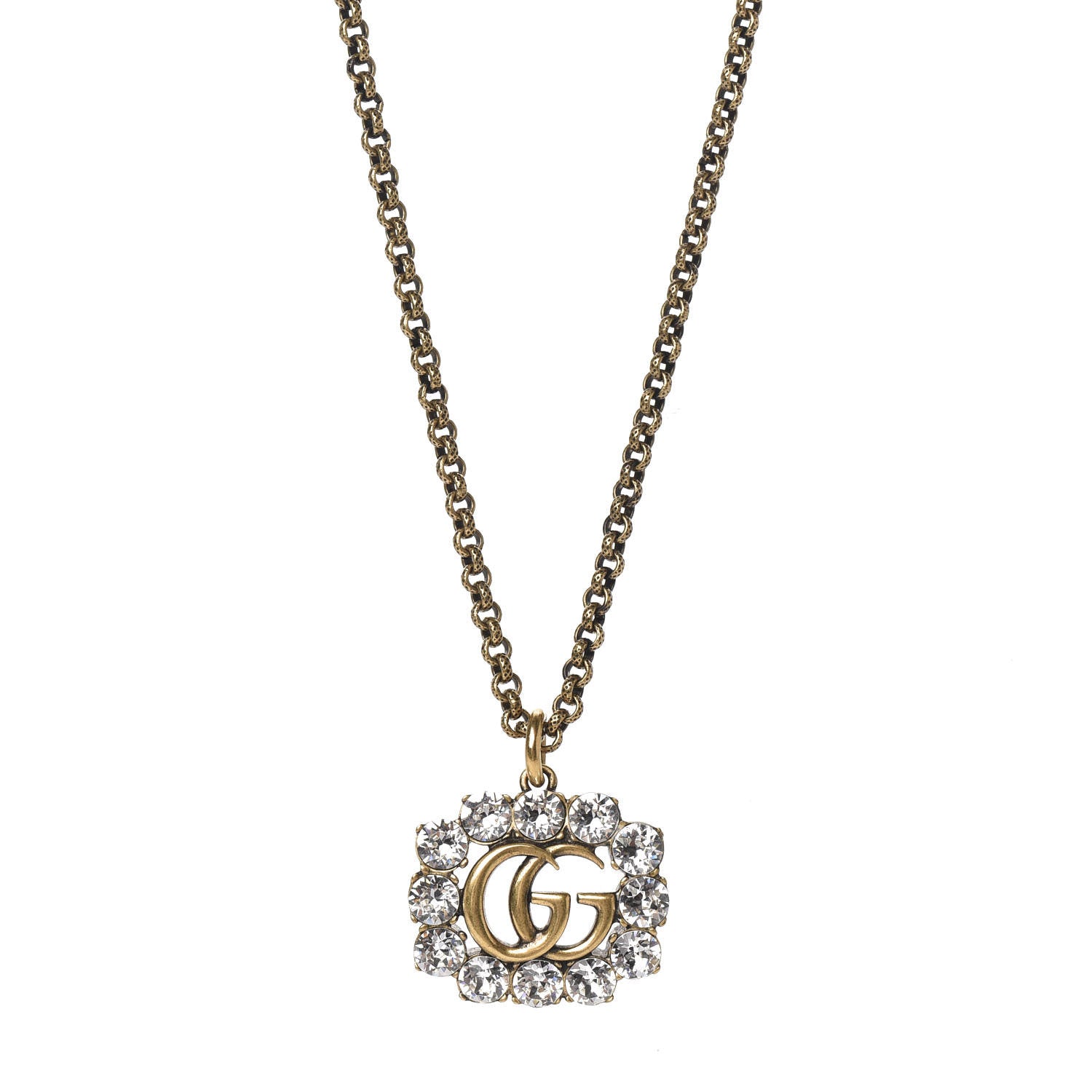 Gucci Crystal Embellished Double G Necklace Aged Gold 1 of 4