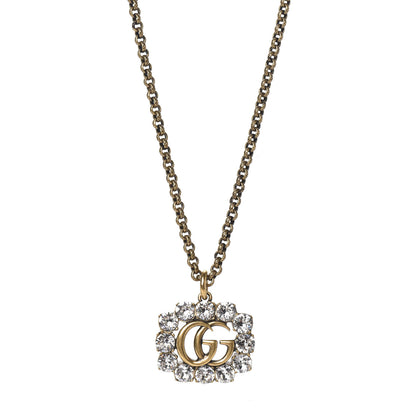Gucci Crystal Embellished Double G Necklace Aged Gold 1 of 4