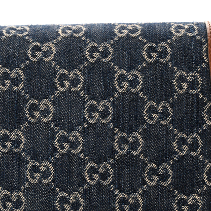Gucci New Denim GG Monogram Dollar Calfskin Web Mini Horsebit 1955 Shoulder Bag Blue Tea Cuir Epilog 12 of 13