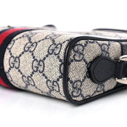 Gucci GG Supreme Monogram Textured Dollar Calfskin Web Mini Ophidia Shoulder Bag Beige Blue 8 of 9