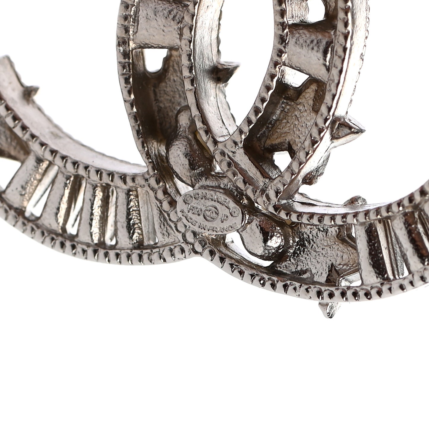 Crystal Pearl CC Star Coco Flapper Brooch Silver