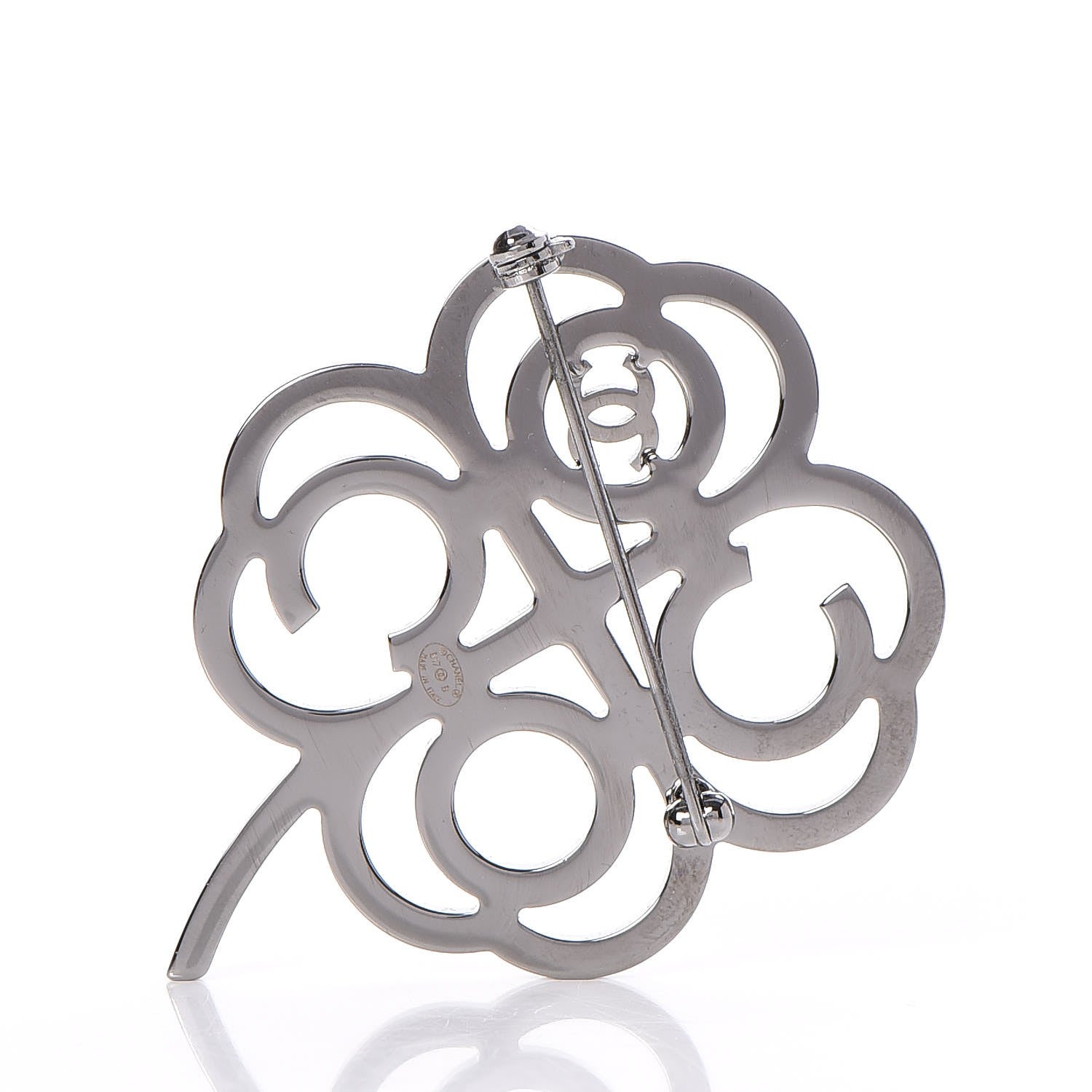 Chanel Metal Strass Clover CC Brooch Pink Ruthenium 3 of 5